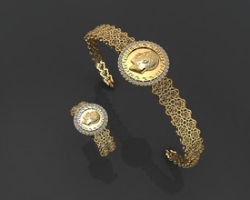 z-90 diamond set - 5 george rings necklace jewelry gems fashion gold design silver ring elegant shining gem bracelet earring pendant sapphire women wedding bracelets 3d print model - Mito3D