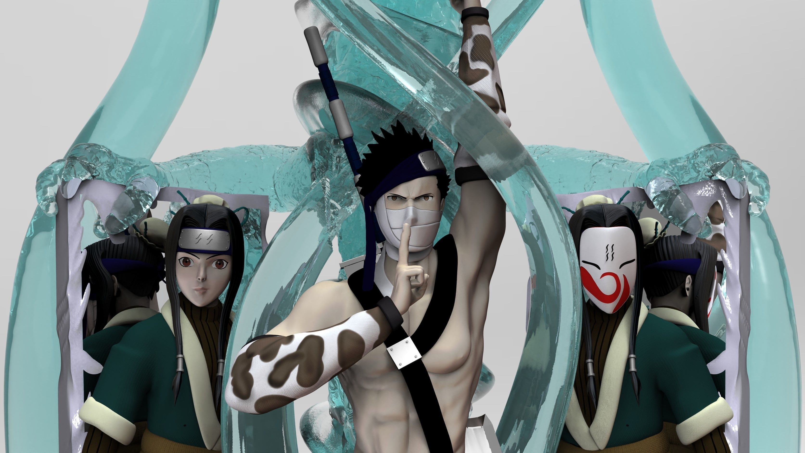 zabuza haku naruto anime manga ninja bladed weapon assassin art sculptures 3D print model - Mito3D