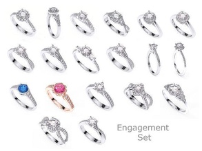 zaj set bijoux or argent imprimable bague diamant bijou mariage mode sterling engagement solitaire platine gemme engagem anneaux 3d print model - Mito3D