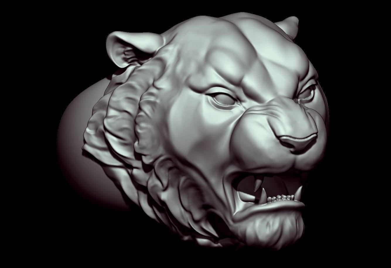 angry tiger ring zbrush print sculpture art statue printable jewelry face portrait jewel lion cat animal rings 3D print model - Mito3D