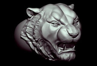angry tiger ring zbrush print sculpture art statue printable jewelry face portrait jewel lion cat animal rings 3d print model - Mito3D