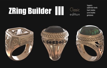 zbrush jewelry ring builder 3 classic edition tool maker plugin script pack gold printable diamond sterling silver zbuilder rings scripts plugins modelling 3d print model - Mito3D