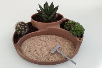 zen garden cactus nature desert pot bowl flower plant flora wood desk house decor 3d print model - Mito3D
