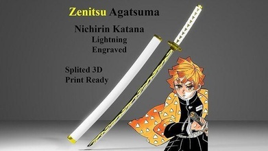 zenitsu nicirina katana demônio assassino 3d impressão pronto agatsuma espada imprimível cosplay cosplayer decorativo tanjiro nezuko kimetsu yaiba jogos brinquedos acessórios 3d print model - Mito3D