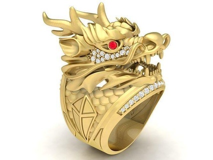 zodiac diamond head chinese dragon ring 3625 jewelry fashion jewelry fashion gold diamond man men new design new design fengshui head chinese dragon ring rings  3d print model - Mito3D