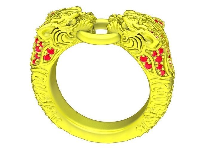 zodíaco diamante tigre hombres anillo 4753 joyería joya moda accesorios oro hombre diseño anillos 3D print model - Mito3D