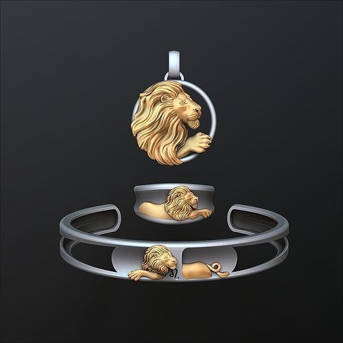 zodiac horoscope leo ring pendant bracelet collection gold jewel jewellery jewelry zodiak astrological sign medallion silver horoskop horoscop lion leon king animal tiger panthere braslet bracelete 3D print model - Mito3D