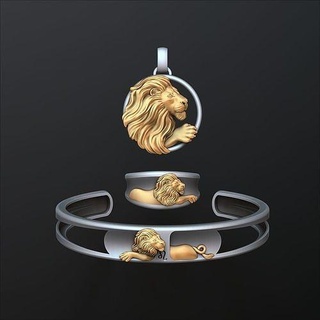zodiac horoscope leo ring pendant bracelet collection gold jewel jewellery jewelry zodiak astrological sign medallion silver horoskop horoscop lion leon king animal tiger panthere braslet bracelete 3d print model - Mito3D