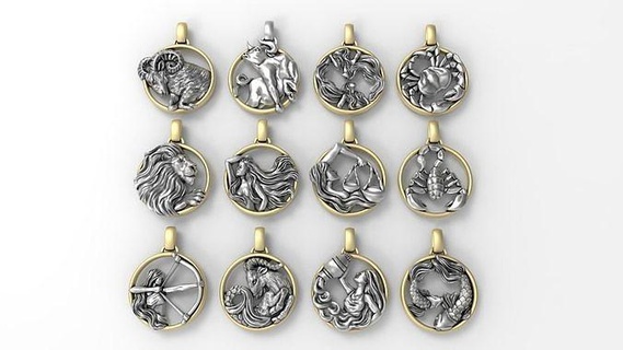 zodiac horoscope pendants set pack gold jewel jewellery zodiak astrological sign horoskop horoscop astrology model goroskop jewelry necklace symbol medallion cosmos universe 3d print model - Mito3D