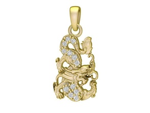 zodiac lucky dragon pendant 3017 jewelry fashion accessories gold diamond man men woman women unisex design fengshui wedding ring pendants 3d print model - Mito3D