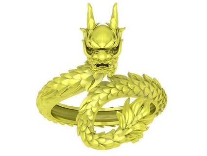 zodiac lucky dragon ring 4166 jewelry fashion accessories gold diamond man men new design fengshui rings 3d print model - Mito3D