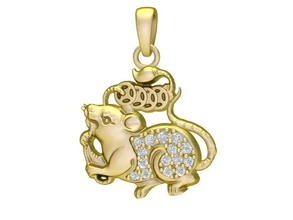 zodíaco suerte ratón colgante pendiente 3012 joyería joya Moda accesorios oro mujer unisexo diseño Feng Shui China asiático rata colgantes 3d print model - Mito3D