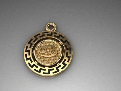 zodiac pendant cancer golden jewelry astrology pendants printable horoscope necklace silver jeweler jewel astrological sign woman men man gold art 3d print model - Mito3D