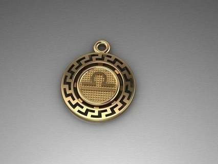 zodiaque pendentif Balance d'or bijoux astrologie pendentifs imprimable horoscope Collier argent bijoutier bijou astrologique signe femme Hommes art or 3d print model - Mito3D