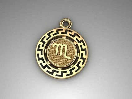 zodiac pendant scorpio golden jewelry astrology pendants printable horoscope necklace silver jeweler jewel astrological sign woman men man art gold 3d print model - Mito3D