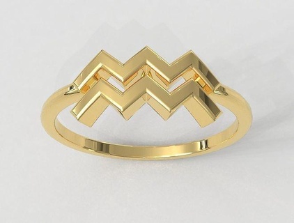 zodiac ring - aquarius rings gold jewelry symbol horoscope sign pauloranieri trendy fashion classic modern silver 3d print model - Mito3D