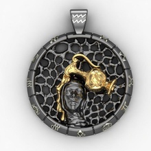 zodiac sign aquarius pendant jewelry gold silver cnc machines printing horoscope amulet charm mascot talisman jewel gem pendants 3d print model - Mito3D