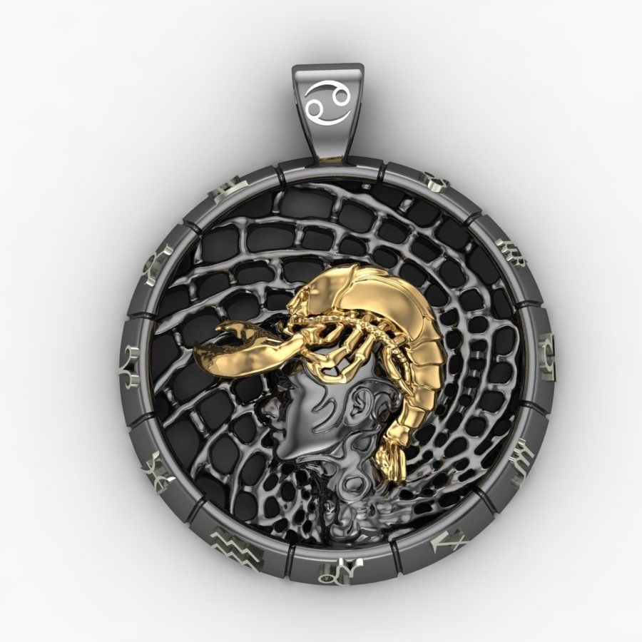 Sternzeichen Krebs-Anhänger Schmuck Anhänger Krebs zodiac cnc drucken Horoskop mascot talisman Amulett gold Silber kostbar Mode - 3D print model - Mito3D