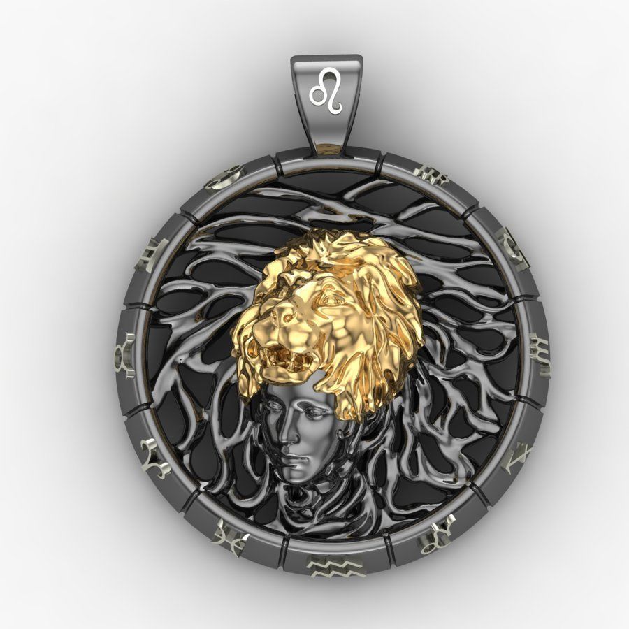 zodiaque signe leo pendentif horoscope amulette charme joss mascotte talisman bijou gemme cnc impression or argent bijoux pendentifs 3D print model - Mito3D