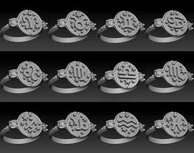 zodíaco señales anillo conjunto 3d modelo impresión horóscopo joyería joya símbolo astrológico firmar astrología cáncer Escorpión León Virgo arcano anillos haz piedras nacimiento 3d print model - Mito3D