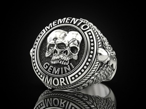 zodíaco cráneo anillo geminis skul horóscopo joyería joya impresión 3dprinted anillos diseño imprimible prototipos plata motociclista ennegrecimiento textura 3d print model - Mito3D