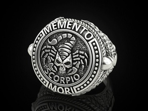 zodíaco anel de caveira escorpião jóias crânio horóscopo imprimir 3dprinted anéis o design jóia ouro impressão outros prototipagem prata motociclista escurecimento textura 3d print model - Mito3D