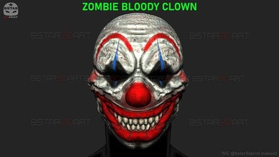 zombie bloody clown mask - scary halloween cosplay horror undead games toys 3d print model - Mito3D