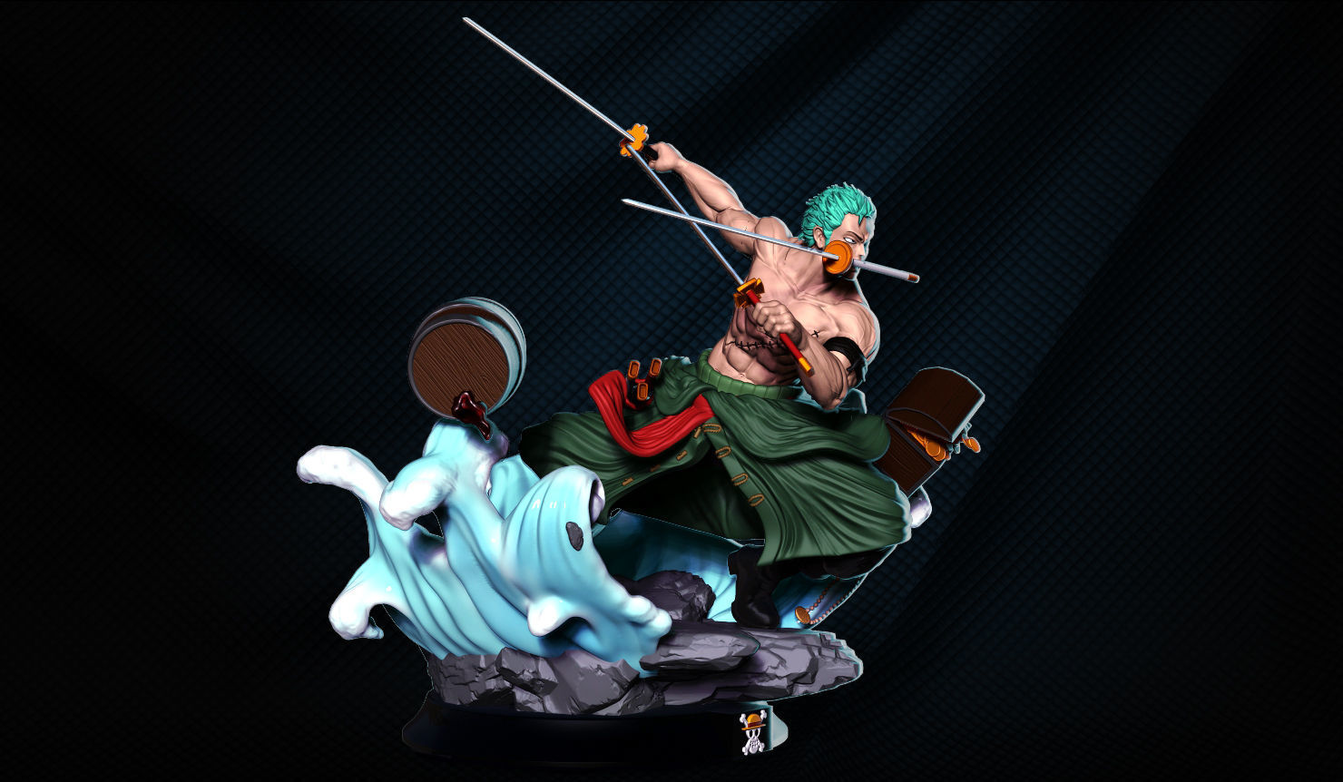 zoro 3d impresión 2 cabezas trozo pieza 3dprint estatua arte esculturas 3D print model - Mito3D