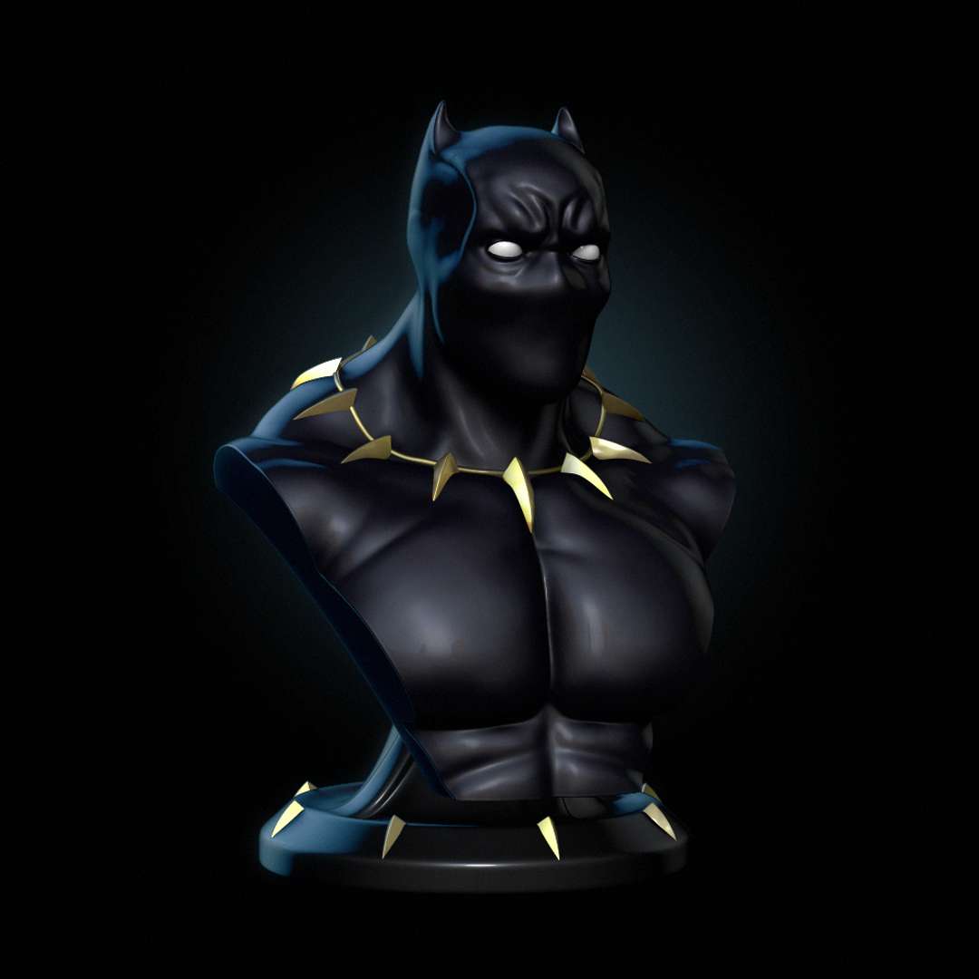 negro pantera busto 02 cómic dc hombre araña Thor casco capitán hierro 3dmodelin 3dprint maravilla 3D print model - Mito3D
