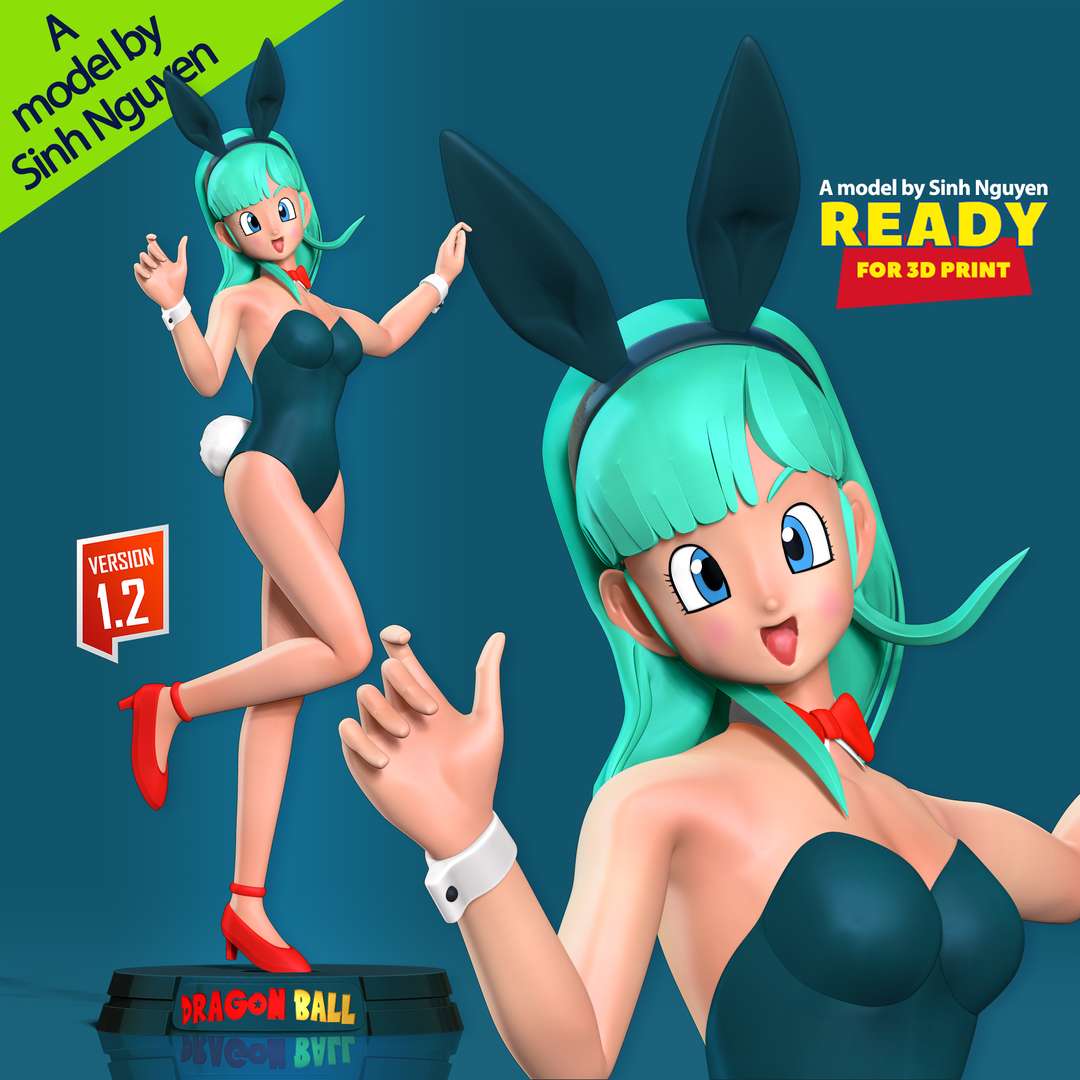 co3d bulma drago palla fan art anime manga figlio goku 3dprint statua figura 3dprinting carina coniglietto completo uomo 3D print model - Mito3D