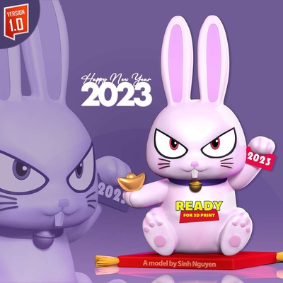 co3d 2023 año of conejo lunar animal dibujos animados lindo 3dprint estatua figura 3dprinting contento chino 3d print model - Mito3D