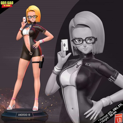 co3d - android 18 poker girl dragon ball dragonball anime manga 3dprinting 3dprint statue figure woman fanart 3d print model - Mito3D