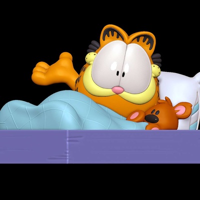 co3d garfield in yatak kedi portakal oyuncak ayı 3d print model - Mito3D