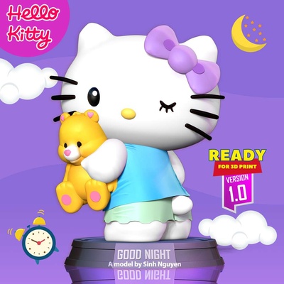 co3d noche gatito gato lindo mascota dibujos animados 3dprint estatua figura 3dprinting personaje anime manga 3d print model - Mito3D
