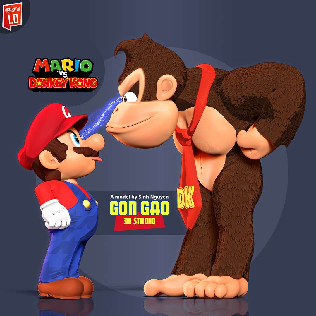 co3d mario vs burro kong súper nintendo dibujos animados 3dprint estatua figura 3dprinting personaje juego caracteres arte fan 3D print model - Mito3D