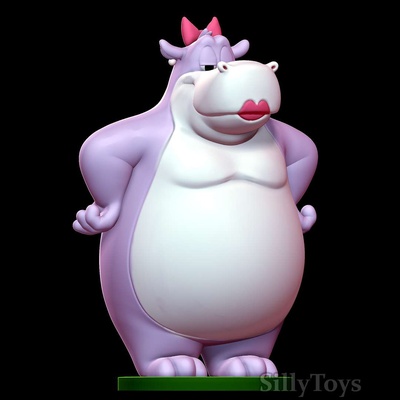 co3d - marita hippo animaniacs fat female purple bow 3d print model - Mito3D