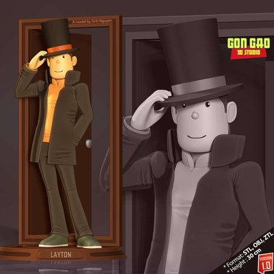 co3d profesor layton juego personaje dibujos animados detective 3dprint estatua figura 3dprinting hombre 3d print model - Mito3D