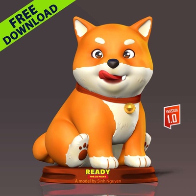 co3d shiba inu contento año 2023 perro animal lindo mascota dibujos animados perrito 3dprint estatua figura 3dprinting 3d print model - Mito3D