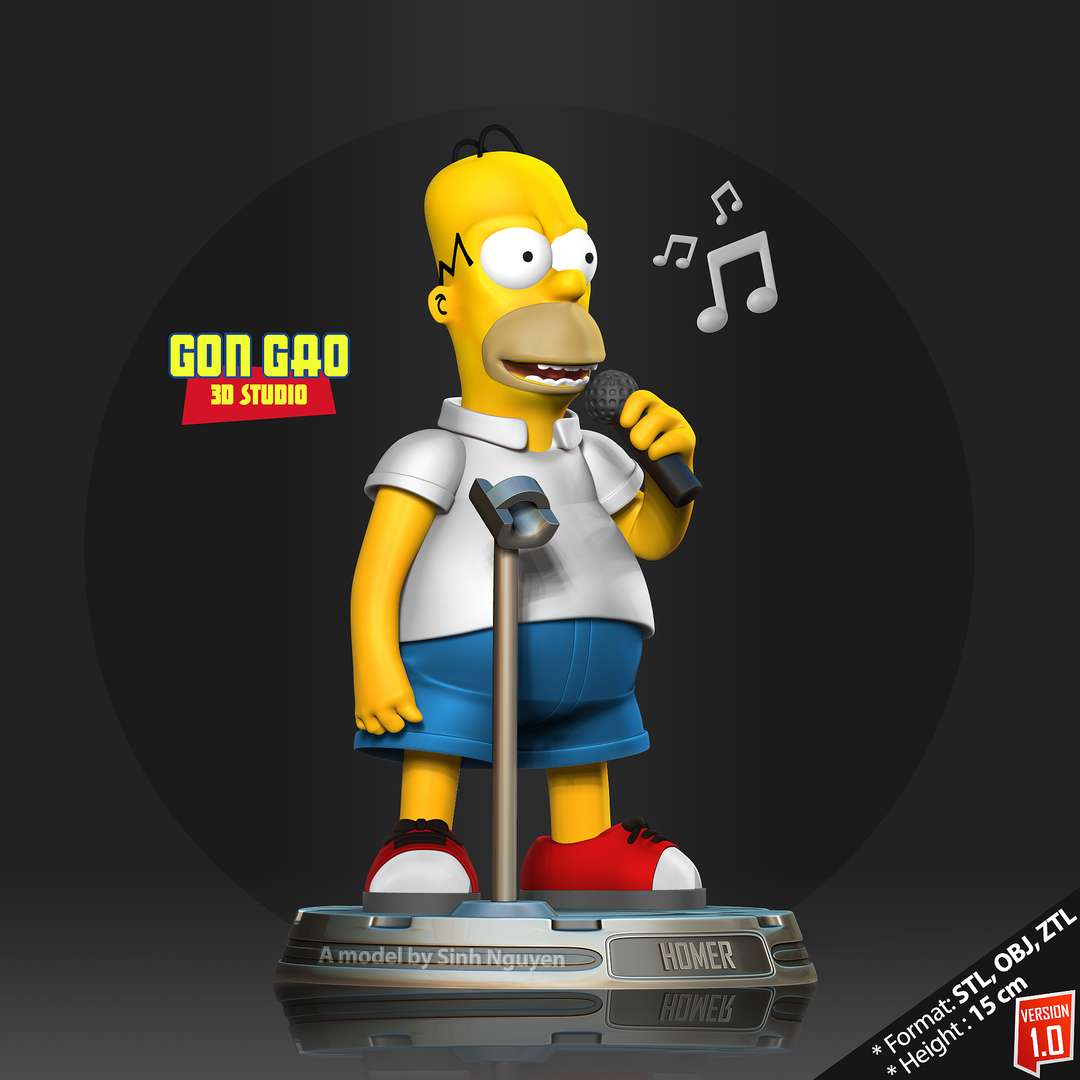 co3d sänger homer simpsons karikatur simpson charakter 3dprint statue figure3 3dprinting bart fan art 3D print model - Mito3D