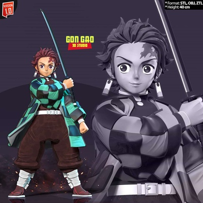 co3d tanjiro kamado anime demônio assassino yaiba nezuko 3dprint estátua figura 3dprinting desenho animado kimetsu manga 3d print model - Mito3D