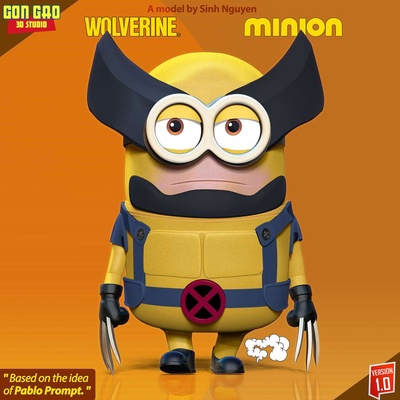 co3d wolverine minion deadpool minyonlar karikatür kahraman süper karakter hayret 3dprint heykel şekil 3dprinting x men 3d print model - Mito3D