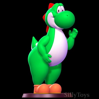 co3d yoshi mario dinosaure dragon reptile vidéo jeu plateforme thicc anthro écaille vert sourire 3d print model - Mito3D