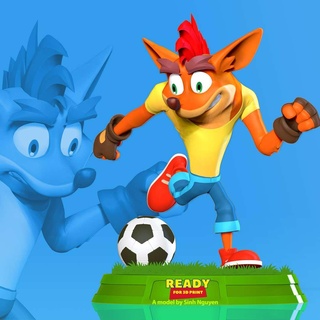 co3d choque jugador arte fan dibujos animados bandicoot juego personaje fútbol 3dprint estatua figura 3dprinting pelota mundo taza 3d print model - Mito3D