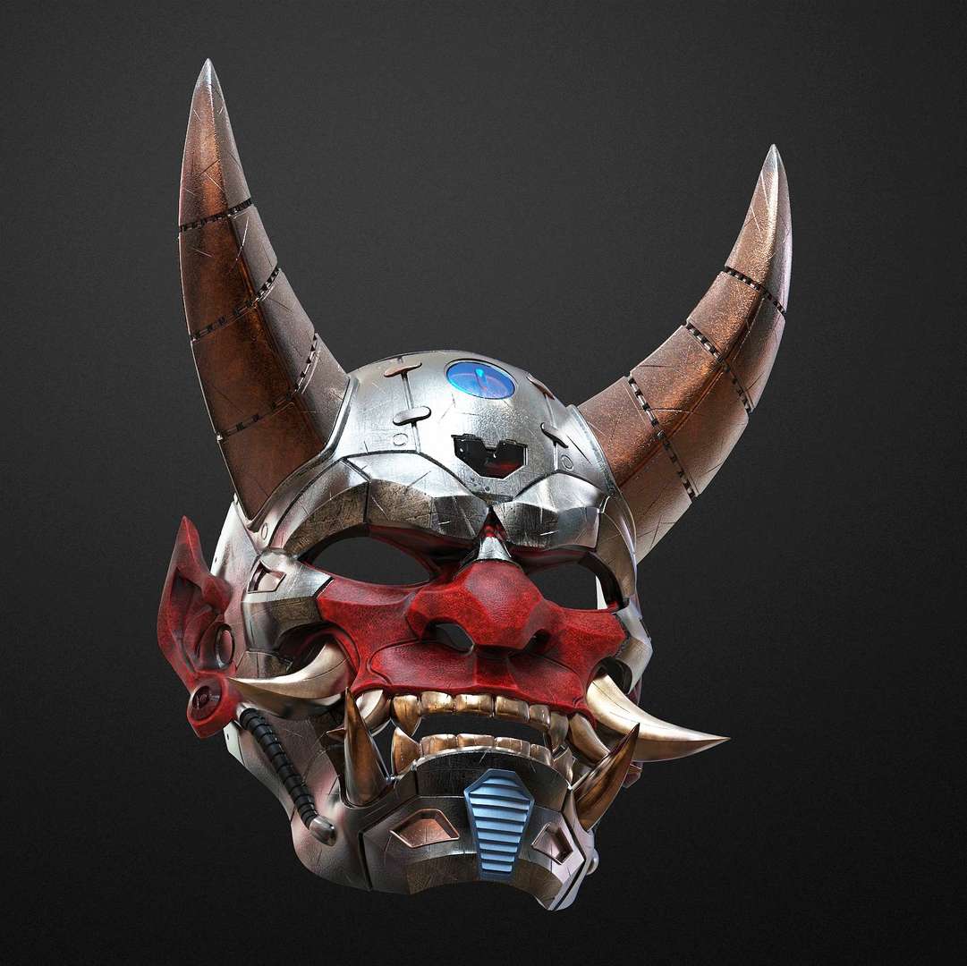 co3d cyberpunk japonês oni mascarar 3d impressão modelo cyberpunk2077 samurai asiática cosplay bruxas demônio kabuki kabuto bushido japão pubg anime steampunk 3D print model - Mito3D