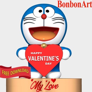 Doraemon san valentin día gato animal enamorado Navidad manga 3dprint anime 3dprinting figura estatua dibujos animados cómic Arte diseño personaje 3d print model - Mito3D