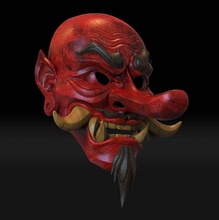 co3d japonés tengu sonreír máscara 3d impresión modelo oni onimask samurai samuraimask bushido mempo kabuki kabuto japón japonesa víspera santos cosplay asiático problema 3d print model - Mito3D