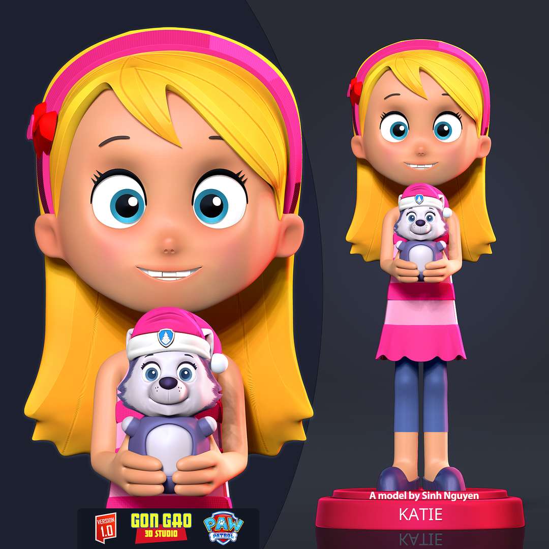 katie - paw patrol fanart cartoon 3dprint statue figure 3dprinting kid cute girl 3D print model - Mito3D