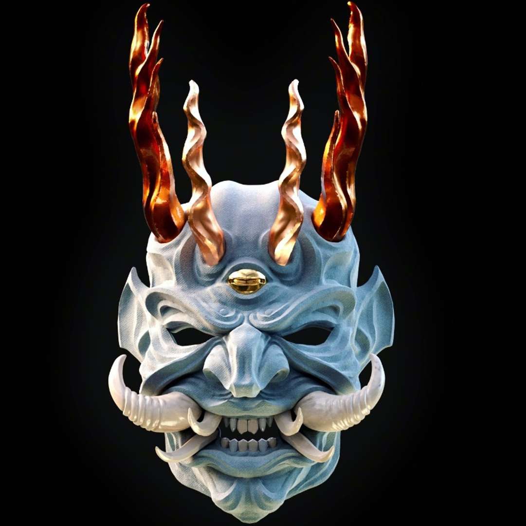 maschera oni demone giapponese creatura 3D print model - Mito3D