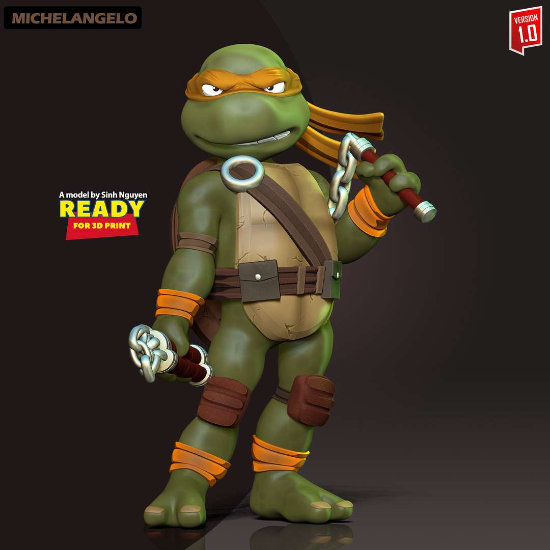 co3d miguel ángel adolescente mutante ninja tortugas 2 miguel mikey superhéroe historietas 3dprint estatua figura 3dprinting personaje tmnt 3D print model - Mito3D