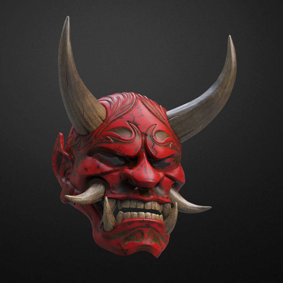 co3d - oni mask noh demon 1 kabuto bushido samurai hannya cosplay halloween asian anime tsushima 3D print model - Mito3D
